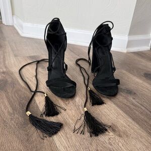 Forever 21 Black Lace-Up Tassel High Heels